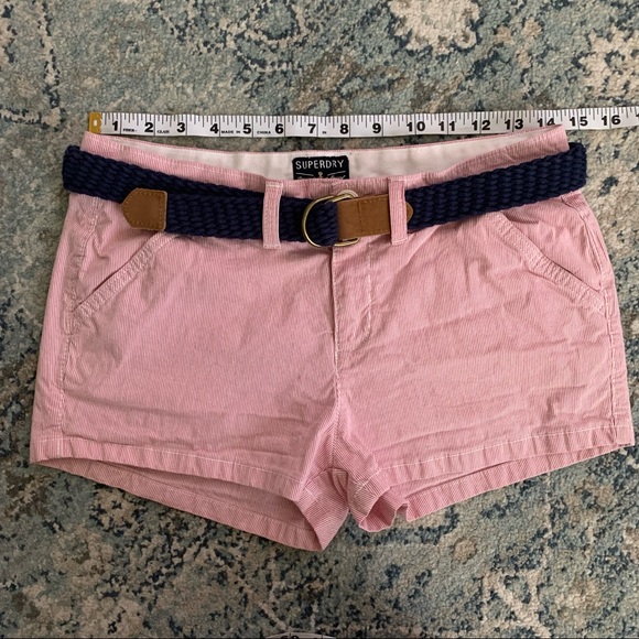 Superdry red white stripe shorts with belt - Picture 3 of 7